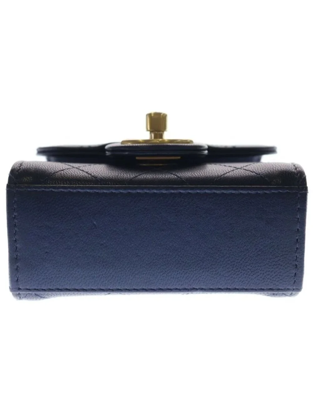Chanel Mini Quilted Chain Shoulder Back Gold Goatskin Navy